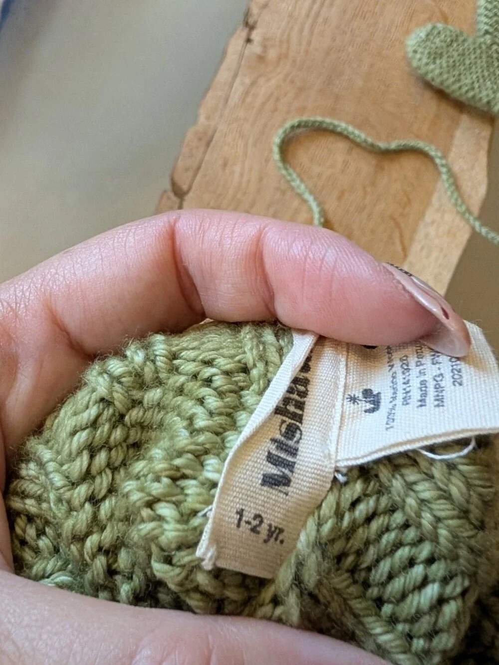 Misha And Puff 1-2y Merino Wool Sage Green Kids Mittens with Connecting Cord